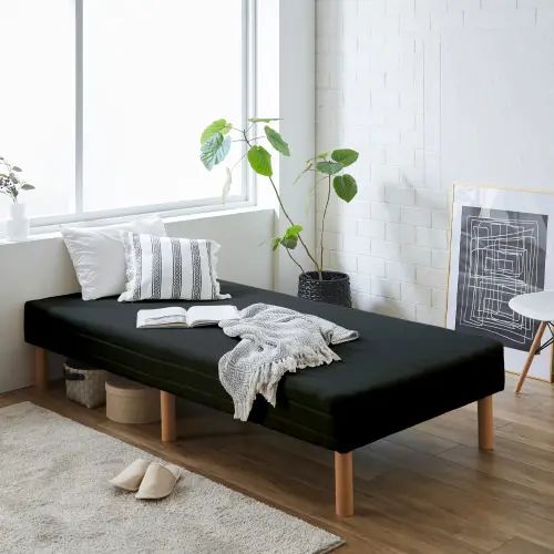 マットレスベッド 脚つきマットレス シングルベッド シングルサイズ 幅97cm 長さ195cm 脚高22cm ハイタイプ ブラック シンプル