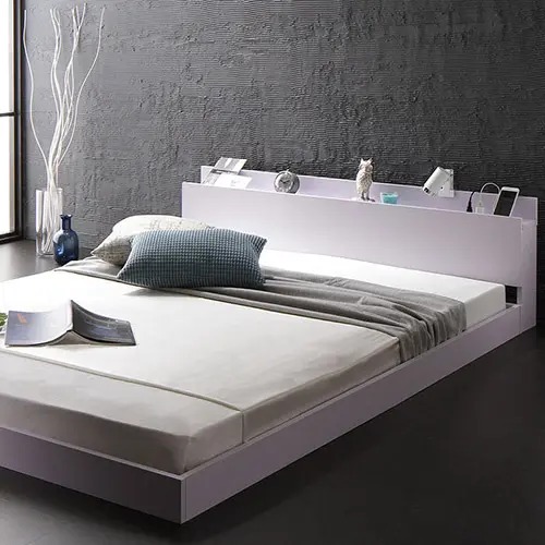 すのこベッド セミダブルベッド ローベッド 棚付き コンセント付き モダンデザイン ホワイト 幅98cm 長さ206cm ベッドフレームのみ ベッドフレームのみ ボンネルコイル ポケットコイル ホワイト ブラック｜ユアダイニング 店 28,172円