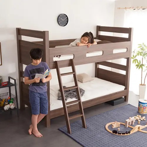 シングルベッド 2段ベッド ウォールナット柄 すのこベッド 頑丈 分割可能 ナチュラル 幅98cm 長さ207cm ナチュラル ナチュラル ウォールナット