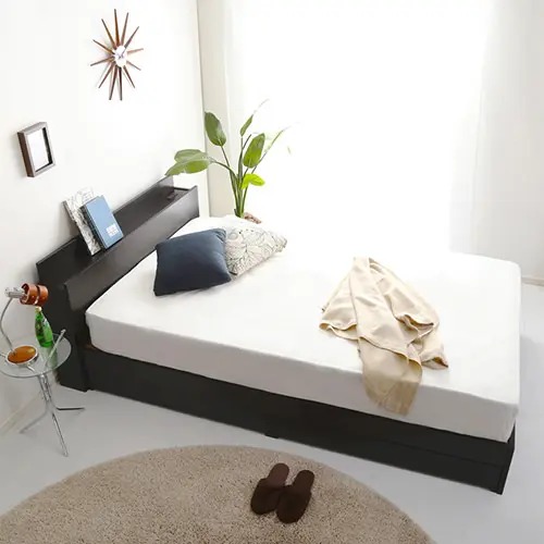 セミダブルベッド 収納付きベッド 引き出し付き 棚付き コンセント付き ブラックオーク 幅129.5cm 長さ213.5cm 高さ69.5cm