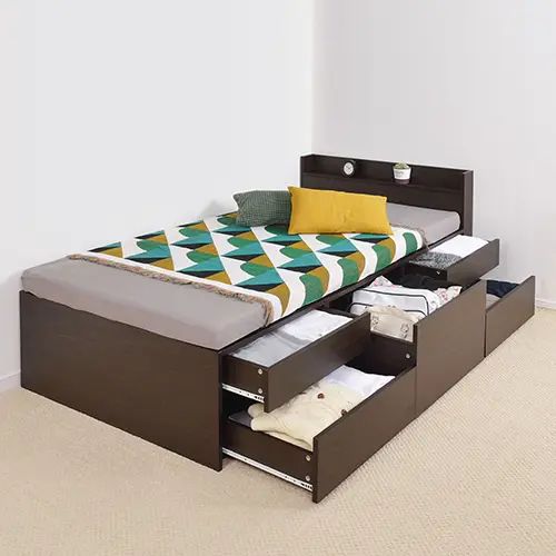 収納付きベッド セミダブルベッド スタイリッシュ ホテル品質 棚付き コンセント付き チェストベッド ダークブラウン スタイリッシュ ホテル品質 グローバル品質 高品質 ハイクオリティ スライドレール付き ボックス構造 ミニマルデザイン 53,018円