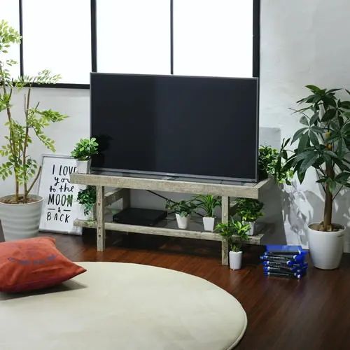 幅100cm テレビ台 ガラス天板 棚付き 古木テイスト テレビラック シンプル 古木テイスト 開放感 観葉植物 オープン収納 収納スペース 抜け感 書類収納 強化ガラス クロスバー 簡単組立 シリーズ商品
