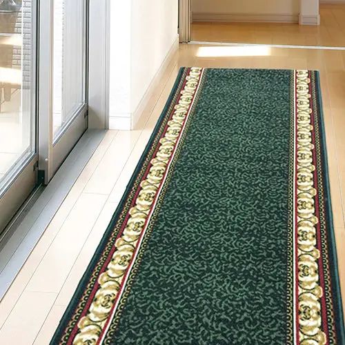 廊下敷 ラグ 幅80cm 長さ700cm 滑り止め加工 ウォッシャブル 裏面不織布 遮音効果 グリーン