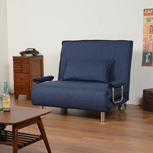 2人用 ラブソファ 幅101cm カウチソファ ソファベッド ハイバック 座面ファブリック スチール脚 クッション付き 3WAY シンプル コンパクト ネイビー