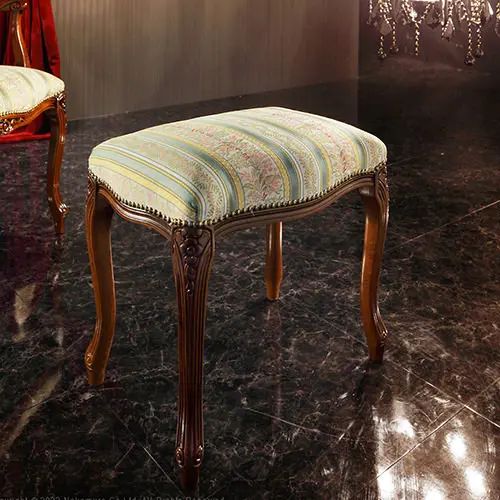 [ダイニング スツール] 幅47.5cm 天然木使用 ビーチ材 クラシック家具 イタリア家具 ピンク ストライプ柄 エレガント 猫脚 彫刻 クラシック