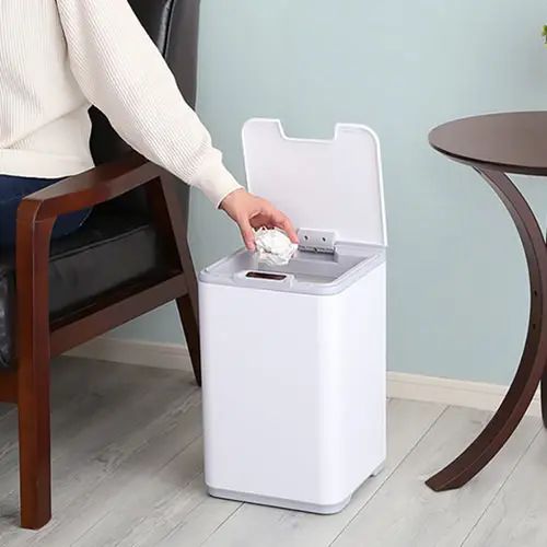 持ち運び便利なインナーバスケット付き 縦開き10L自動開閉ゴミ箱