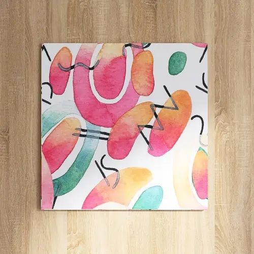 水彩画のような抽象的な絵柄の 幾何学模様のアートパネル