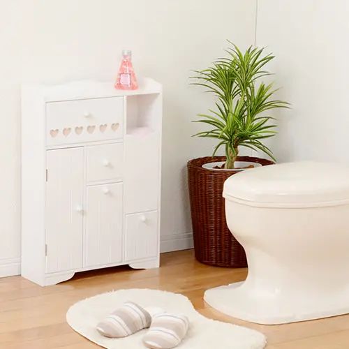 [リビング収納] トイレラック ホワイト ペーパーロール収納 ダストボックス付き ブラシ収納 収納力 ハート柄 可愛い 幅45cm 引き出し付き コンパクト｜ユアダイニング 店