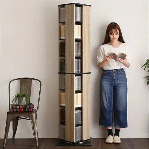 [本棚 回転式] 幅39cm ブックガード ウォルナット柄