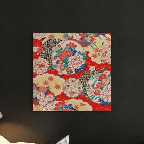 生々しいで艶やかな花が気が大きいに咲き揃う 言い慣わし和柄のファブリックパネル