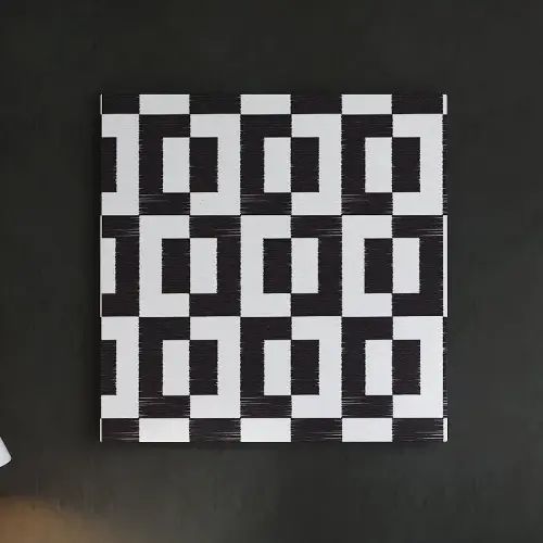 モノトーンで描かれた 幾何学模様のファブリックパネル