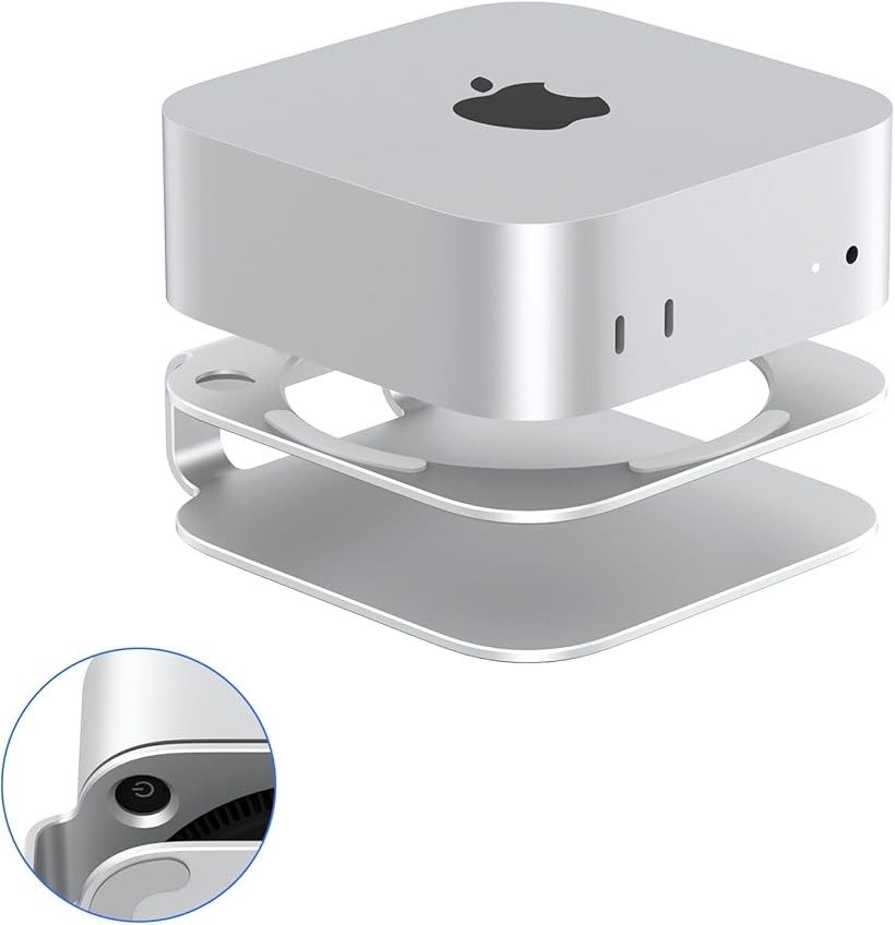 Mac mini M4 スタンド アルミマウント 2024モデル／M4 Pro対応 冷却内蔵 電源ボタンアクセス 滑り止め付き アクセサリー (シルバー)