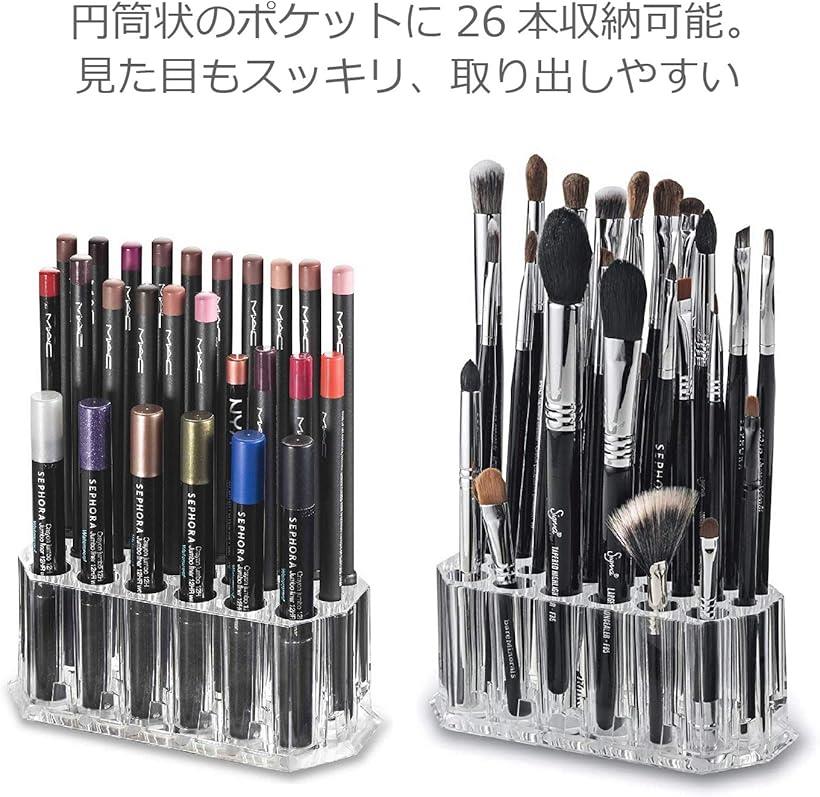 楽天市場 コスメ収納 26ポケット メイクペンシル ペンスタンド ペン立て ペンホルダーリップライナー アイライナー メイクブラシ 収納アクリル ホルダー クリアー Reapri