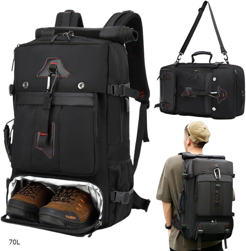 大容量 バックパック ビジネスリュック スクエア型 70L 多機能 リュックサック 登山 旅行 キャンプ アウトドア ハイキング 防災 防水 黒 (ブラック, 70L)