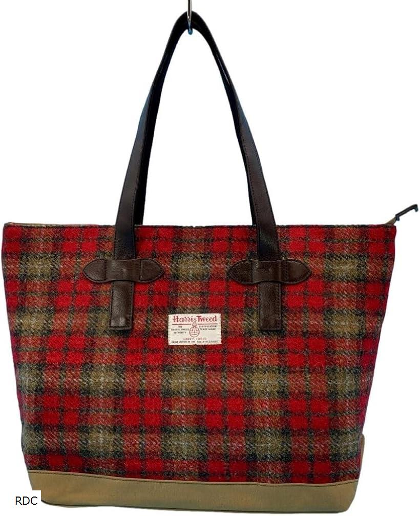 Harris Tweed ハリスツイードxパラフィン帆布の横型トート、牛革付属、天ファスナー付き WG2422-RDC (RDC)|スピード発送 Reapri(リアプリ)