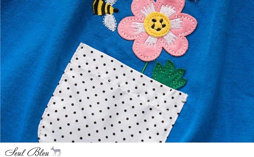 楽天市場 セウルブルー 手作り デザイナーズ 刺繍 ワンピース チュニック キッズ ガールズ 子供服 蝶 花 ミツバチ ブルー 1 Reapri