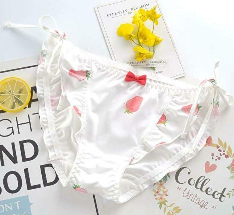 楽天市場 レディース サテン シフォン フリル 苺 プリント いちご パンツ レギュラーショーツ 紐パン パンティー 2枚セット いちごb L Reapri