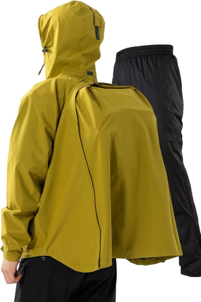 リュックも濡れない レインウェア 上下セット メンズ 防水 雨具 カッパ 自転車 サイクル レインパンツ 登山 釣り バイク (カーキ, L)