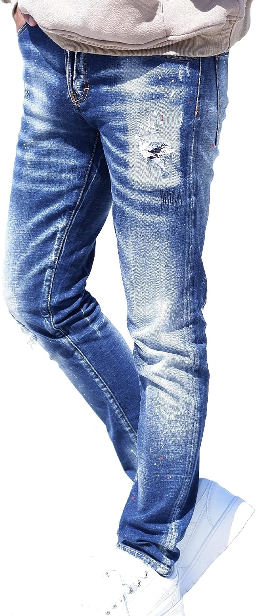 ジーパン メンズ デニムパンツ ジーンズ ダメージジーンズ メンズデニム (ネイビー, S)
