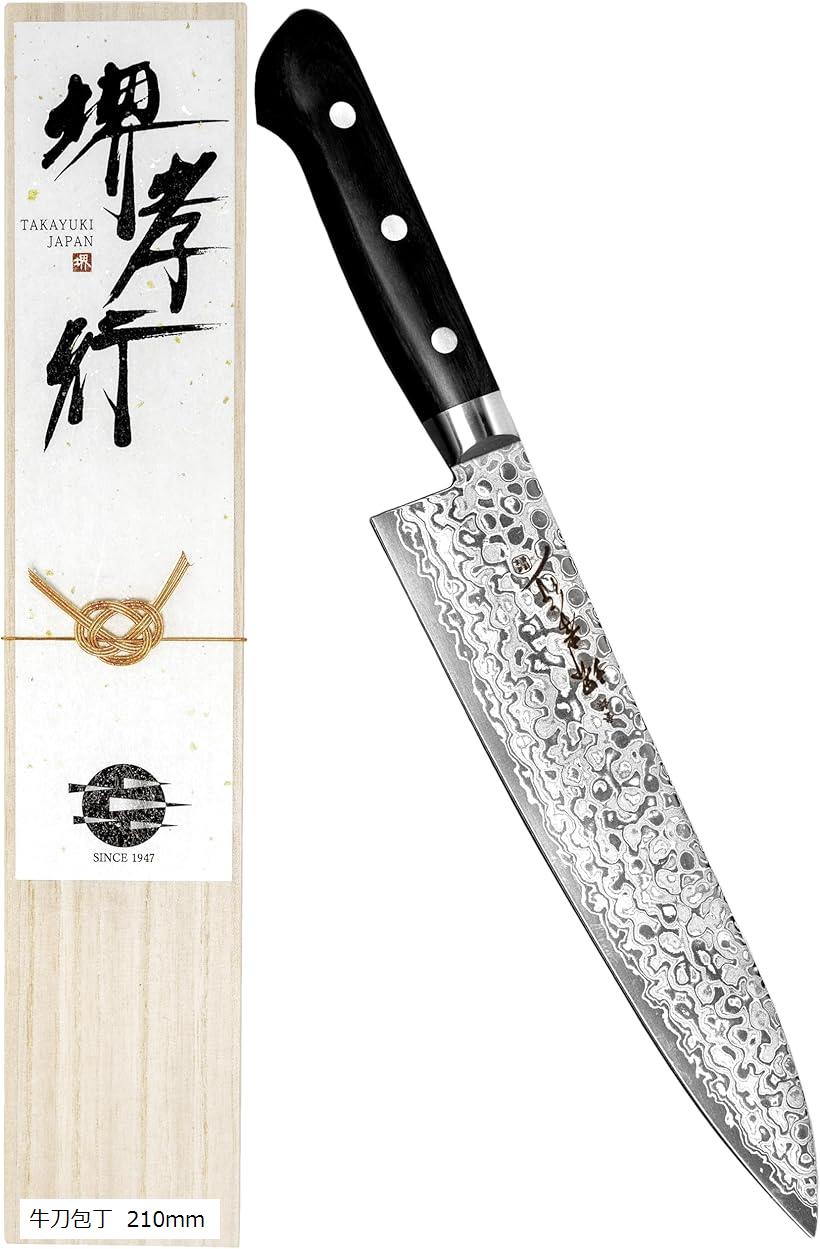 堺孝行 プロの料理人が愛用する包丁ブランド ダマスカス 牛刀 210mm 45層 AUS10 鏡面加工 日本製 青木刃物製作所 型番k21003