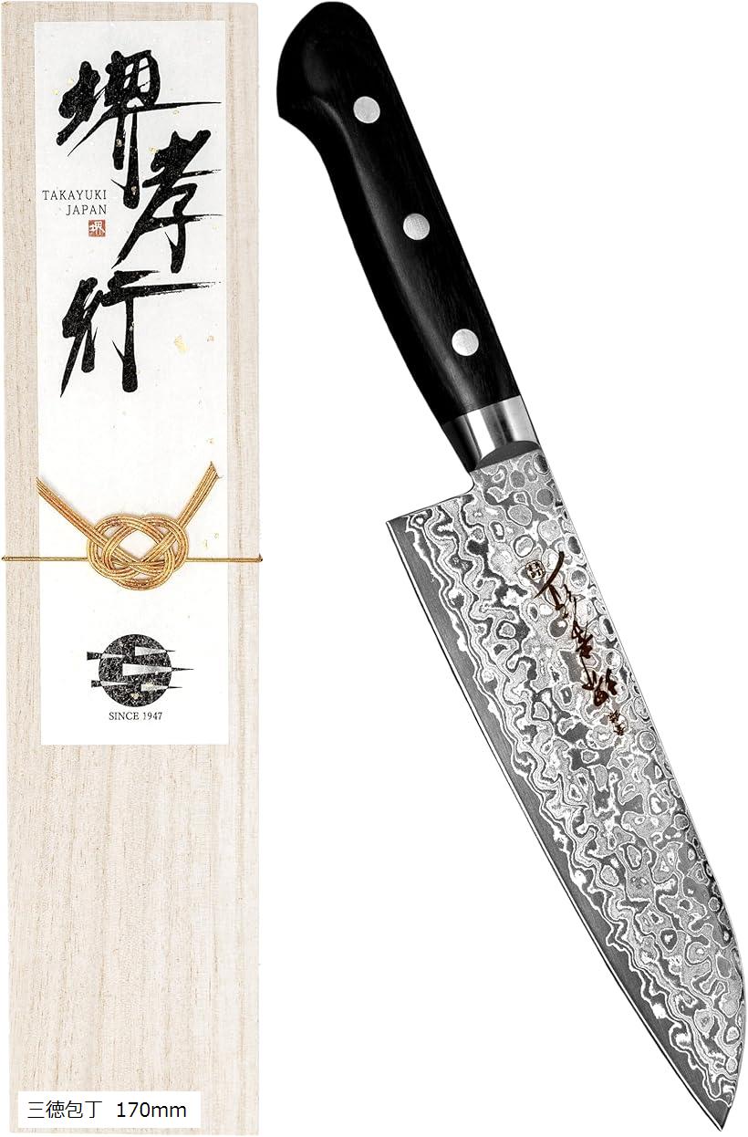 堺孝行 プロの料理人が愛用する包丁ブランド ダマスカス 三徳包丁 170mm 45層 AUS10 鏡面加工 日本製 青木刃物製作所 型番k17003