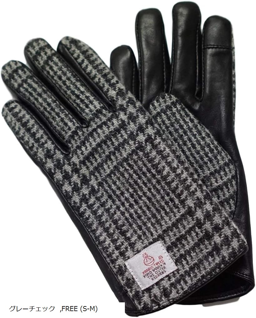 レザー ハリスツイード harris tweed 手袋 レディース (グレンチェック, FREE (S-M))