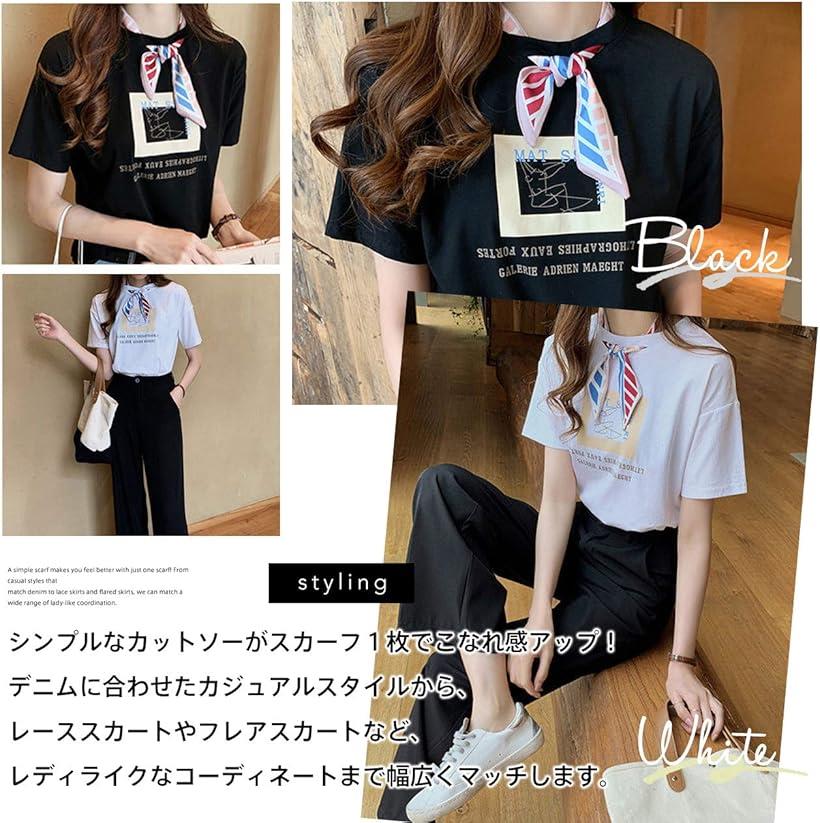 楽天市場 Tシャツ スカーフ付き 韓国風 ロゴ 半袖 可愛い カットソー 大きいサイズ レディース ピンク 2xl Reapri