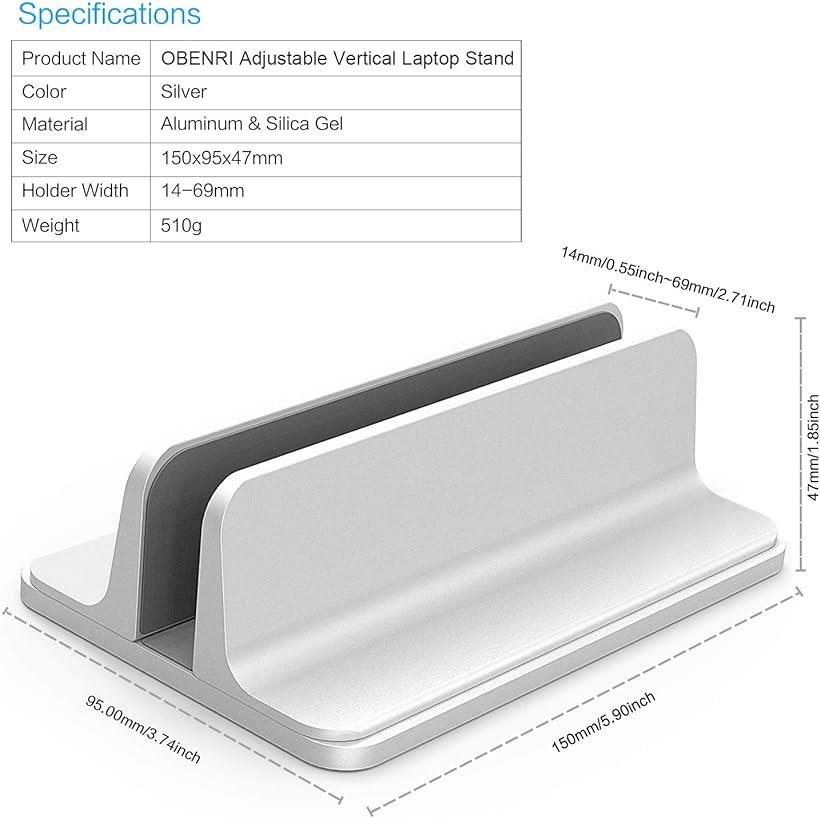 楽天市場 ノートパソコン スタンド 縦置き 収納 ホルダー幅調節可能 アルミ合金素材 Vertical Laptop Stand Designed For Macbook Pro Air Mini Clamshell Mode All シルバー Reapri