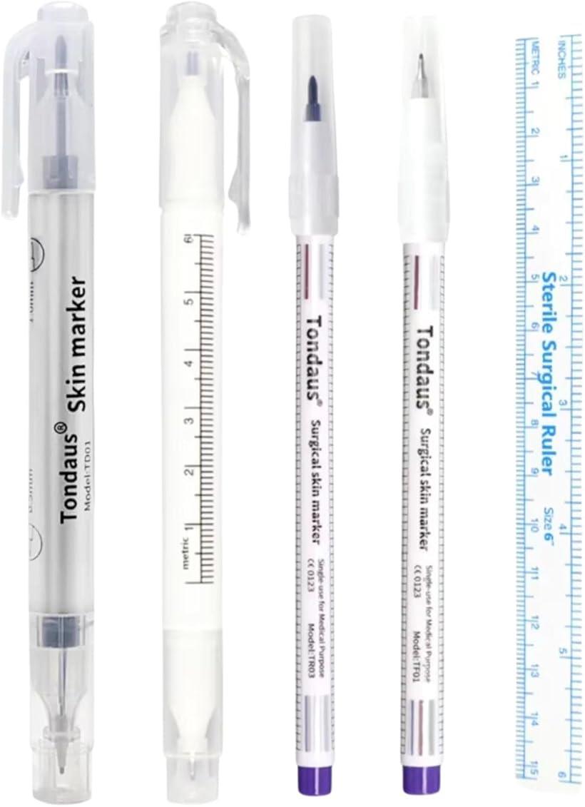 スキンマーカーペン タトゥーペン 4本 0.5mm-1mm ペン先 眉毛 ルーラー アートペン 位置決め サロン用 眉毛外科スキンマーカーペン 全プロフェッショナルアートメイクタトゥー用品 (ホワイト)