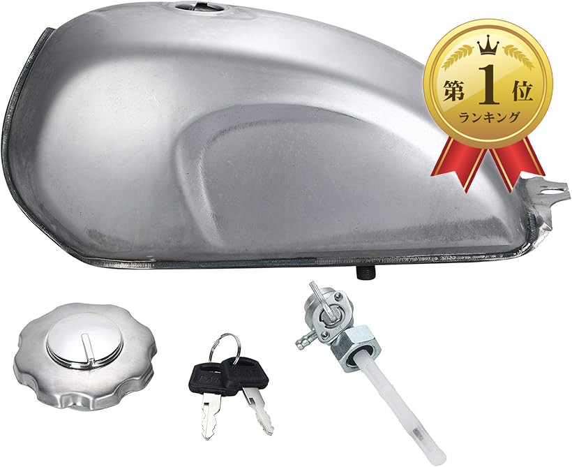 ガソリンタンク 9l バイク用 カスタム 汎用 タンクキャップ コック キーセット付き 未塗装 ヴィンテージ カフェレーサー オートバイ Hostalbuenosaires Cat