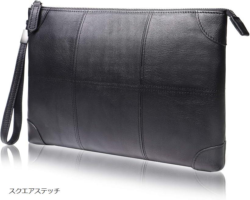 クラッチバッグ セカンドバッグ メンズ 本革 レザー 結婚式 ブラック(スクエアステッチ)