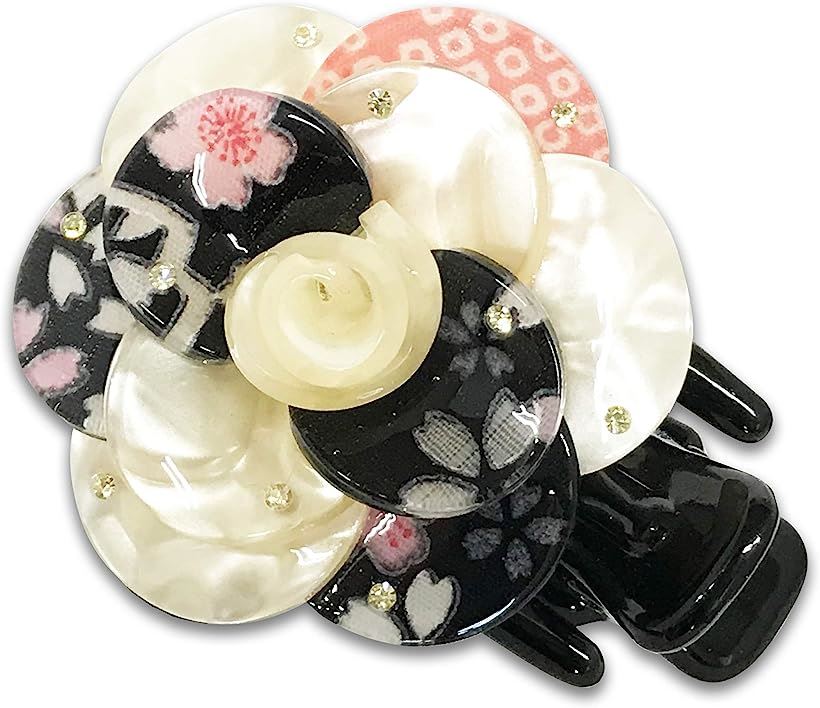 楽天市場 なでしこの夢 髪クリップ ヘアクリップ ヘアアクセサリー 髪留め おしゃれ 桜浪漫 花 黒 ブラック Reapri