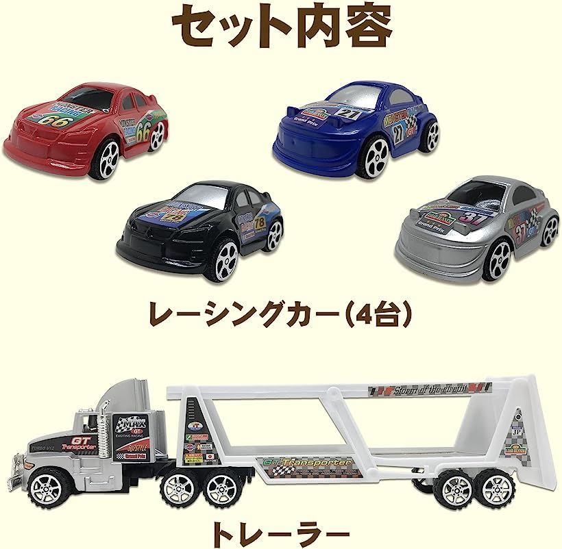 楽天市場 Gtトランスポーター レーシングカー4台付 トラック トレーラー ミニカー 積載車 輸送トラック おもちゃ 1個 Reapri