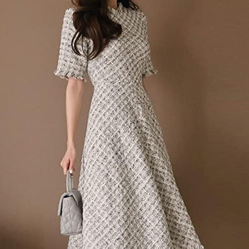 アイラカリラ ミックス ツイード ワンピース 半袖 Aライン フレア 膝丈 パーティ クラブ ドレス レディース オフホワイト オフホワイト S Butlerchimneys Com
