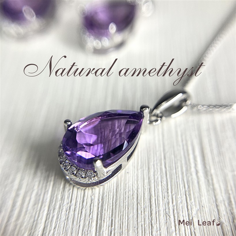Cute jewelry Mei Leaf 天然 アメジスト 紫水晶 しずく型 シルバー925 ネックレス (BOXチェーン)｜スピード発送　Reapri（リアプリ）