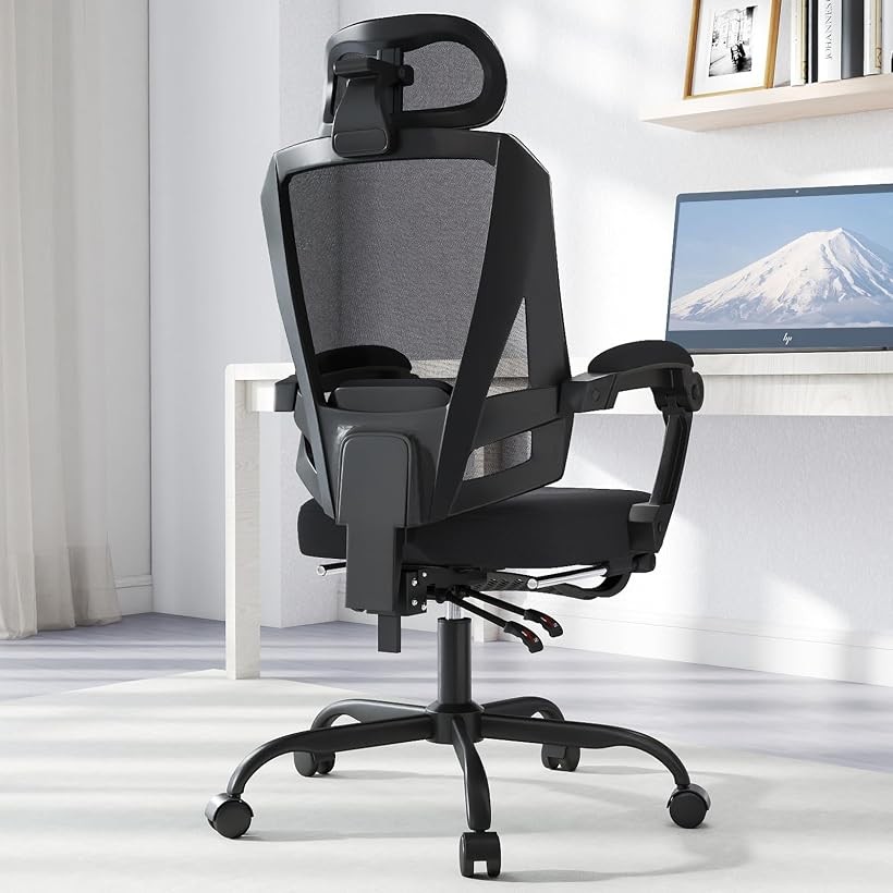 オフィスチェア デスクチェア メッシュ 動的腰背部サポート 3Dヘッドレスト ゲーミングチェア pcチェア 椅子 おしゃれ テレワーク 人間工学 150度リクライニング フットレスト付き 事務用 ホームオフィス 勉強 (ブラック, 大型)