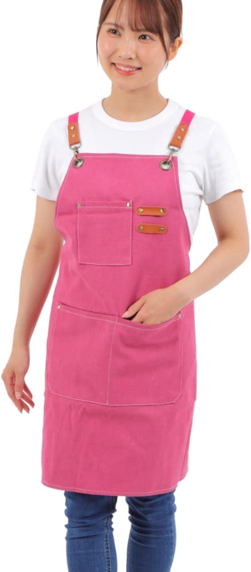 エプロン 作業用エプロン メンズエプロン ワークエプロン シンプル 複数ポケット付き 男女兼用 ピンク 日本