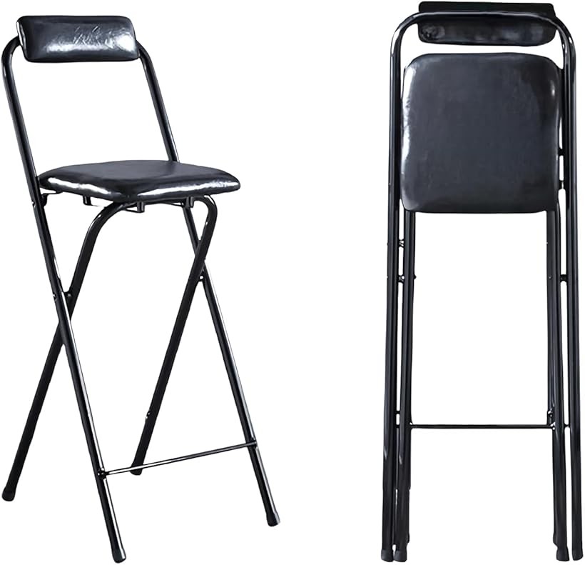 カウンターチェア 折りたたみ ハイチェア 背もたれ付き 高いイス シンプル ハイタイプ ハイスツール 軽量 疲れない 省スペース 完成品 折り畳み椅子 (ブラック, 座面高さ75ｃｍ)