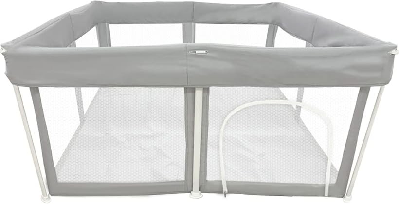 ベビーサークル 折りたたみ式 マット付き 扉付き メッシュ Hugmuu ハグムー 簡単 洗える 洗えてたためる 省スペース 持ち運び ファスナー 屋内 屋外 コンパクト (Gray, 四角形)