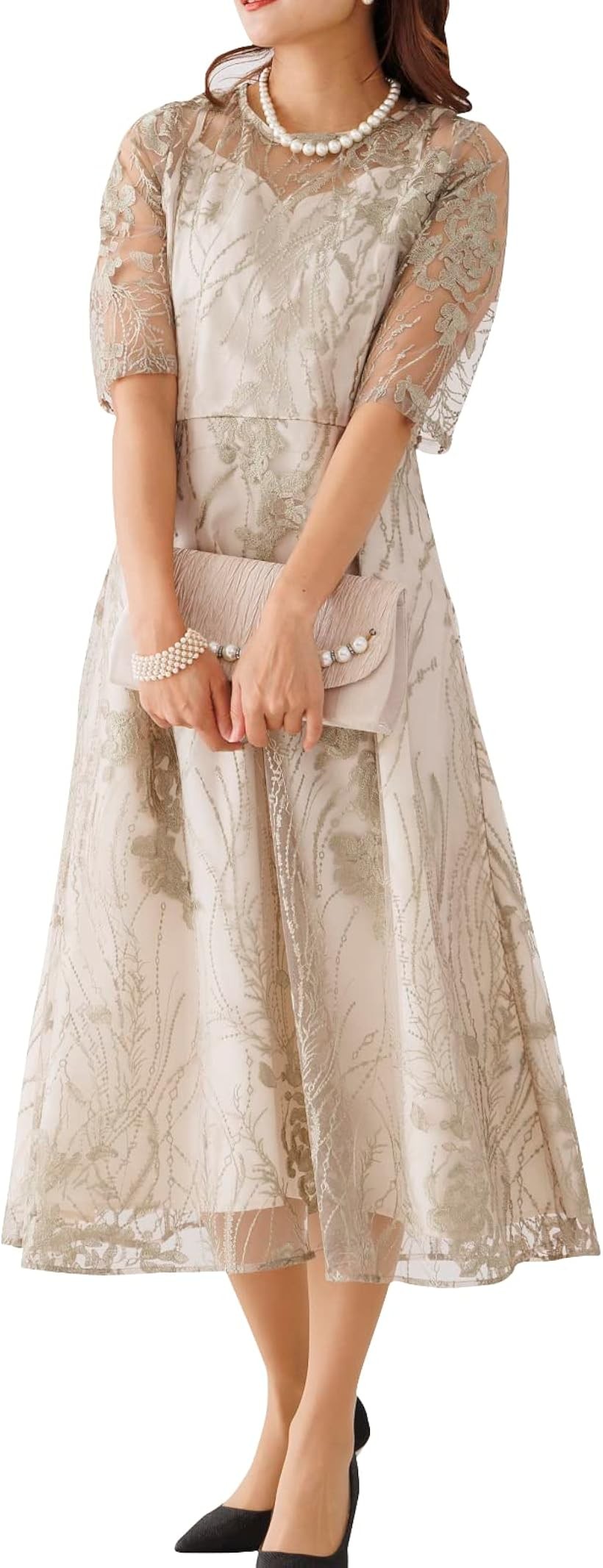パーティ ワンピース ドレス レディース 結婚式およばれワンピース パーティードレス グリーン S (グリーン / 155, S)