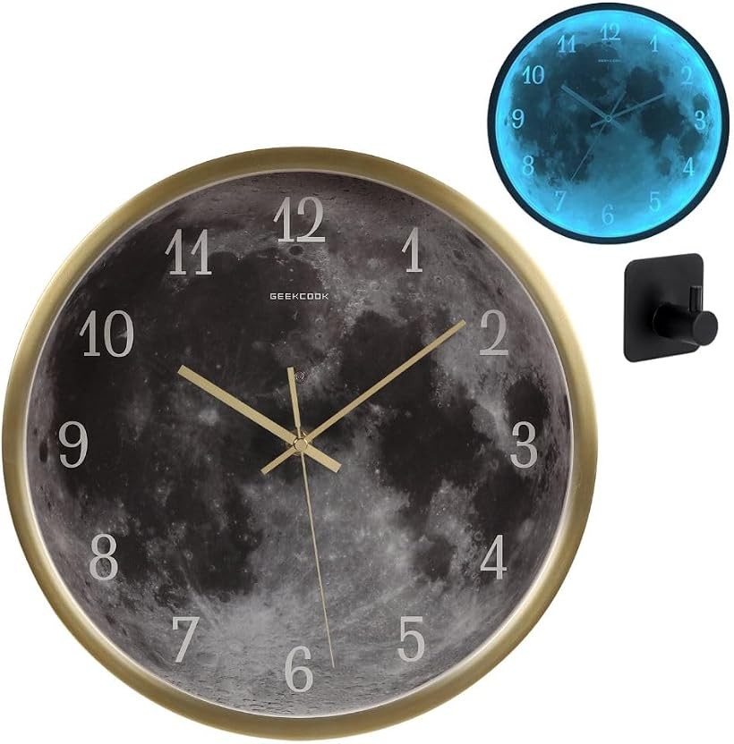 光る 壁掛け時計 30cm 夜光 静音 非電波 おしゃれ インテリア ウォールクロック フックシール付 (ゴールド, 標準)｜スピード発送　Reapri（リアプリ）