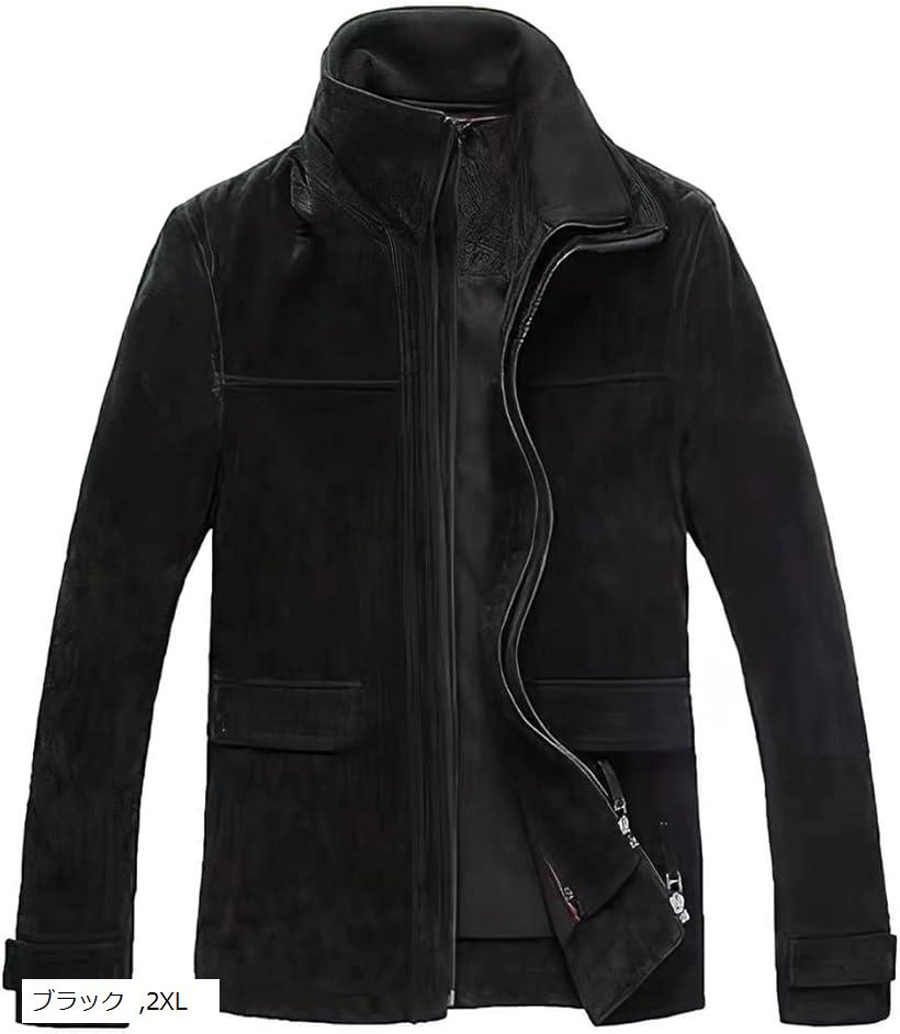 メンズ スエード レザージャケット クラシック 取り外し可能な襟付き アウトドア 2XL ブラック (ブラック, 2XL)|スピード発送 Reapri(リアプリ)