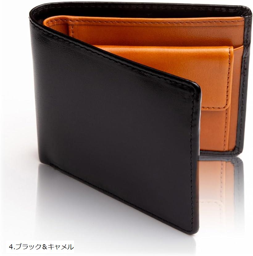 財布 メンズ 2つ折り 二つ折り イタリアンレザー 二つ折り財布 9 ブラック＆キャメル (4.ブラック＆キャメル)