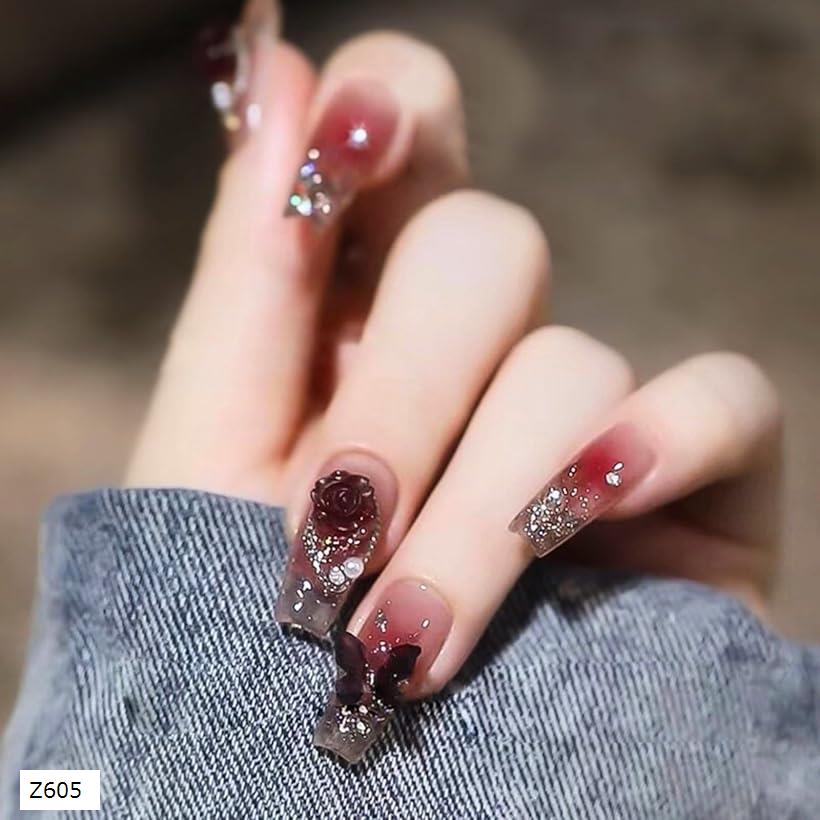 楽天市場】ネイルチップ ロング 24枚 付け爪 可愛い Z605 (レッド