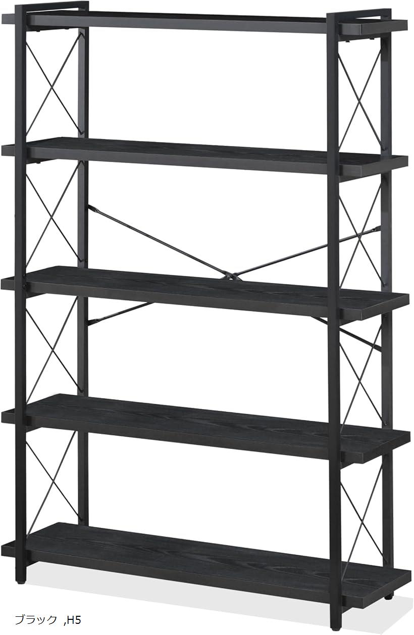 ラック オープンシェルフ 木製 収納 棚 おしゃれ 本棚 オープンラック キッチンラック 幅90cm 5段 リビングラック 木目調 組立簡単 ディスプレイラック スチールラック (ブラック, 幅90x5段)|スピード発送 Reapri(リアプリ)
