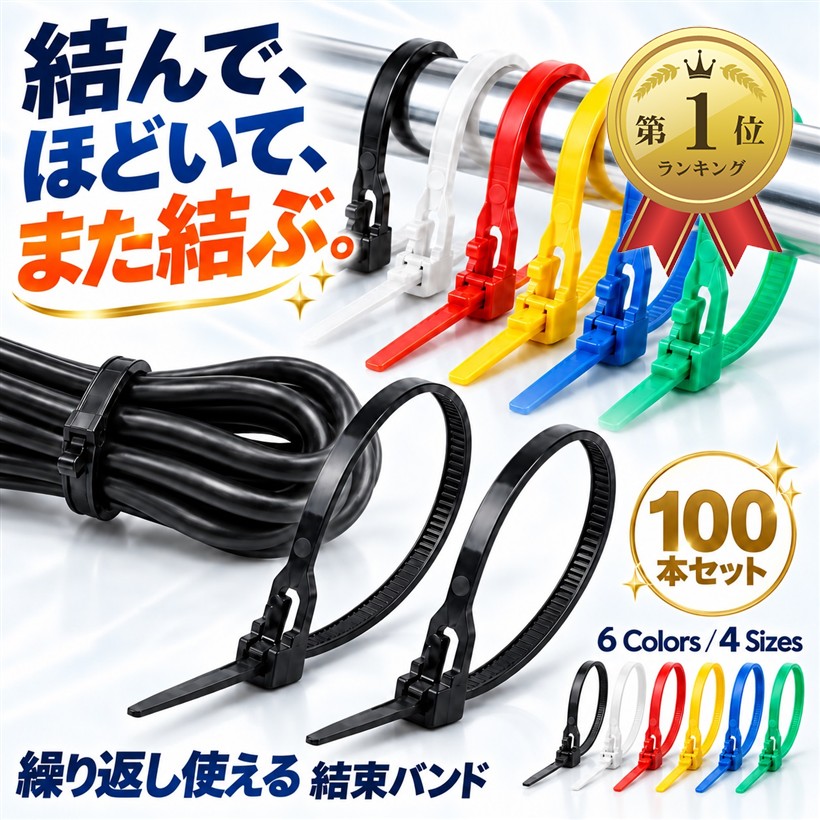 楽天市場】【楽天ランキング1位入賞】結束バンド 繰り返し使える 再 