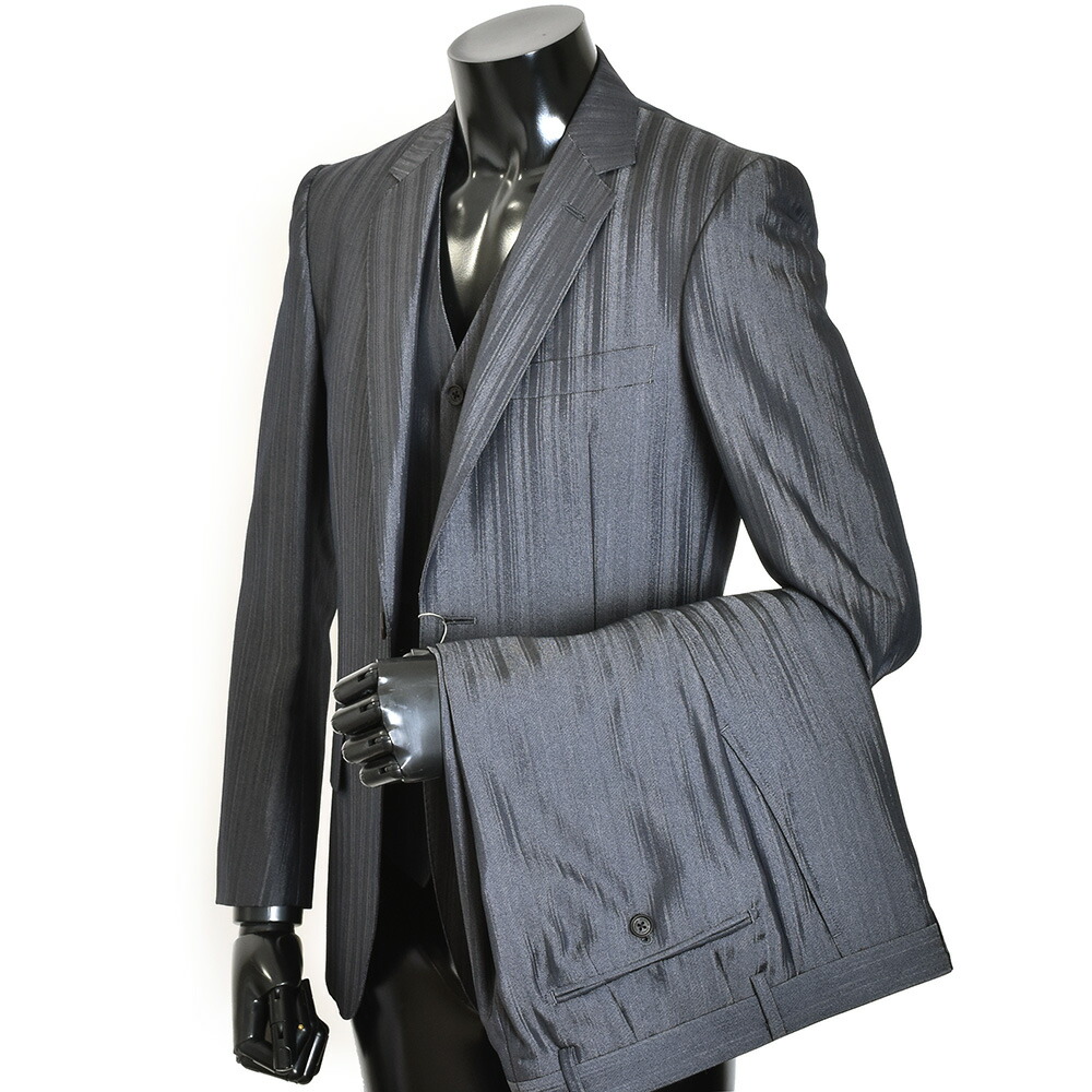 配送員設置 スーツ 展示品 紳士 メンズ Te4513 灰 微光沢 グレー Tenoras スリーピース ストライプスーツ Sサイズ スーツ ティノラス Dgb Gov Bf