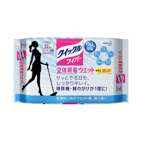 （まとめ） 花王 クイックルワイパー 立体吸着ウエット 32枚【×10セット】 (代引不可)