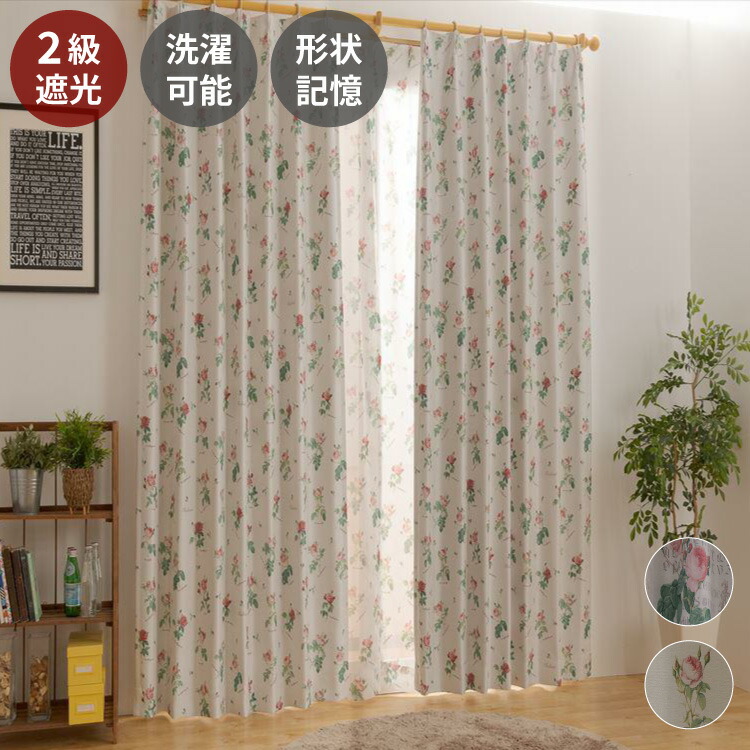 楽天市場】【2倍ヒダ】 オーダーカーテン 薔薇柄 「オールドローズ