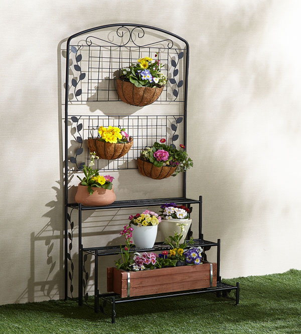 楽天市場】木製ラティスフェンス付きフラワースタンド 3段ブラウン/3段